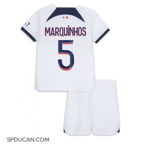 Dječji Nogometni Dres Paris Saint-Germain Marquinhos #5 Gostujuci 2023-24 Kratak Rukav (+ Kratke hlače)